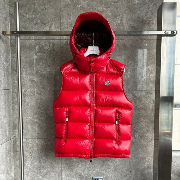 Moncler Tibb Gilet Red Detachable Hood Down Vest | Luxury Puffer Outerwear - Picture 1 of 9